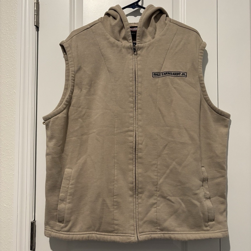 Nascar Chase Dale Earnhardt Jr. National Gaurd Beige Hooded Vest Zip Front Sz Xl